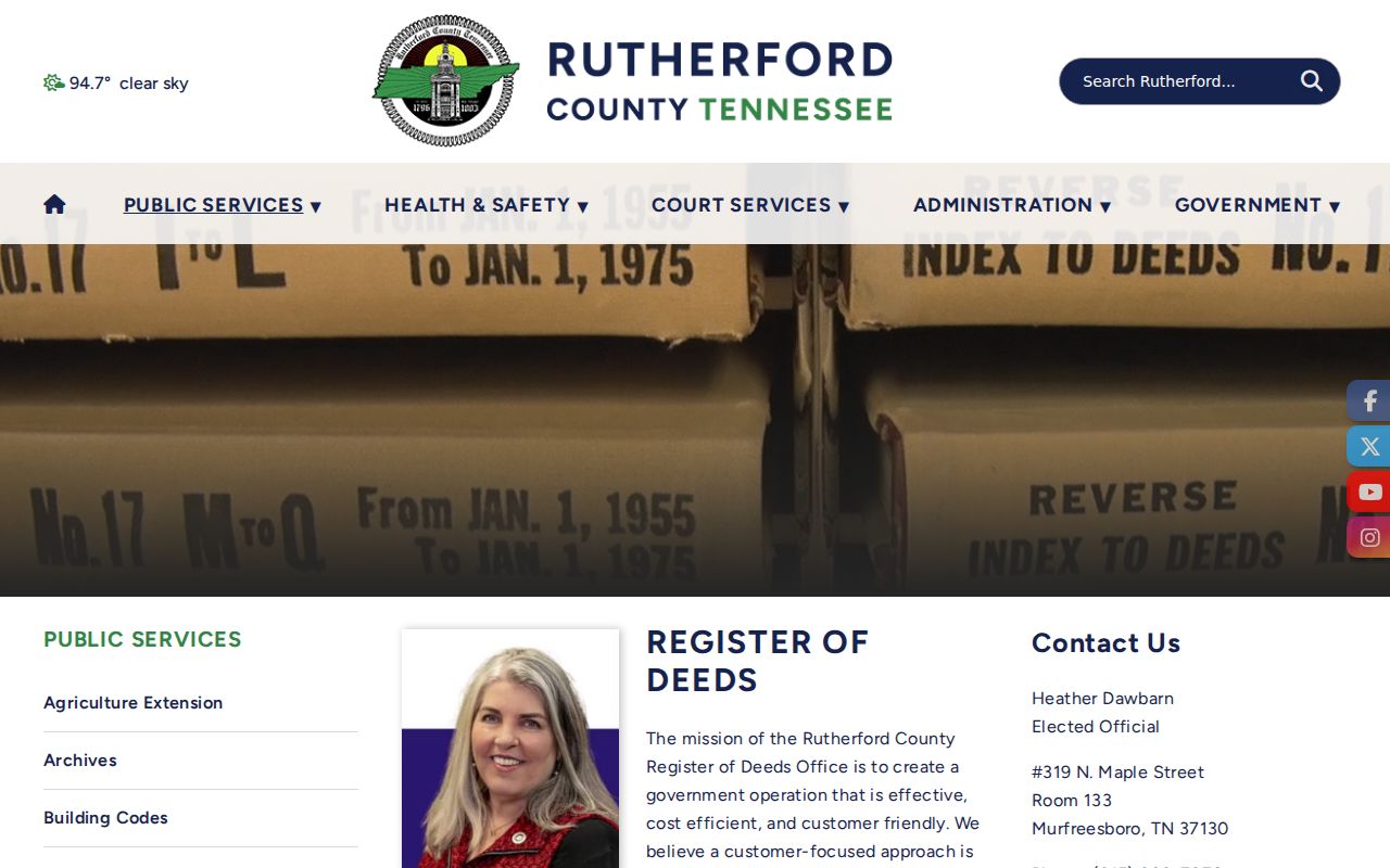 Murfreesboro neighbors Rutherford County Register of Deeds information page